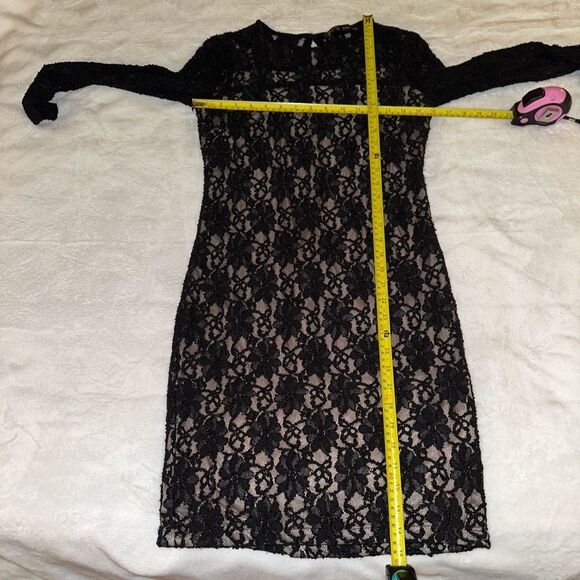Zara Basic Small Black Lace Mini Dress Long Sleeves Womens Gently Worn - Picture 5 of 6